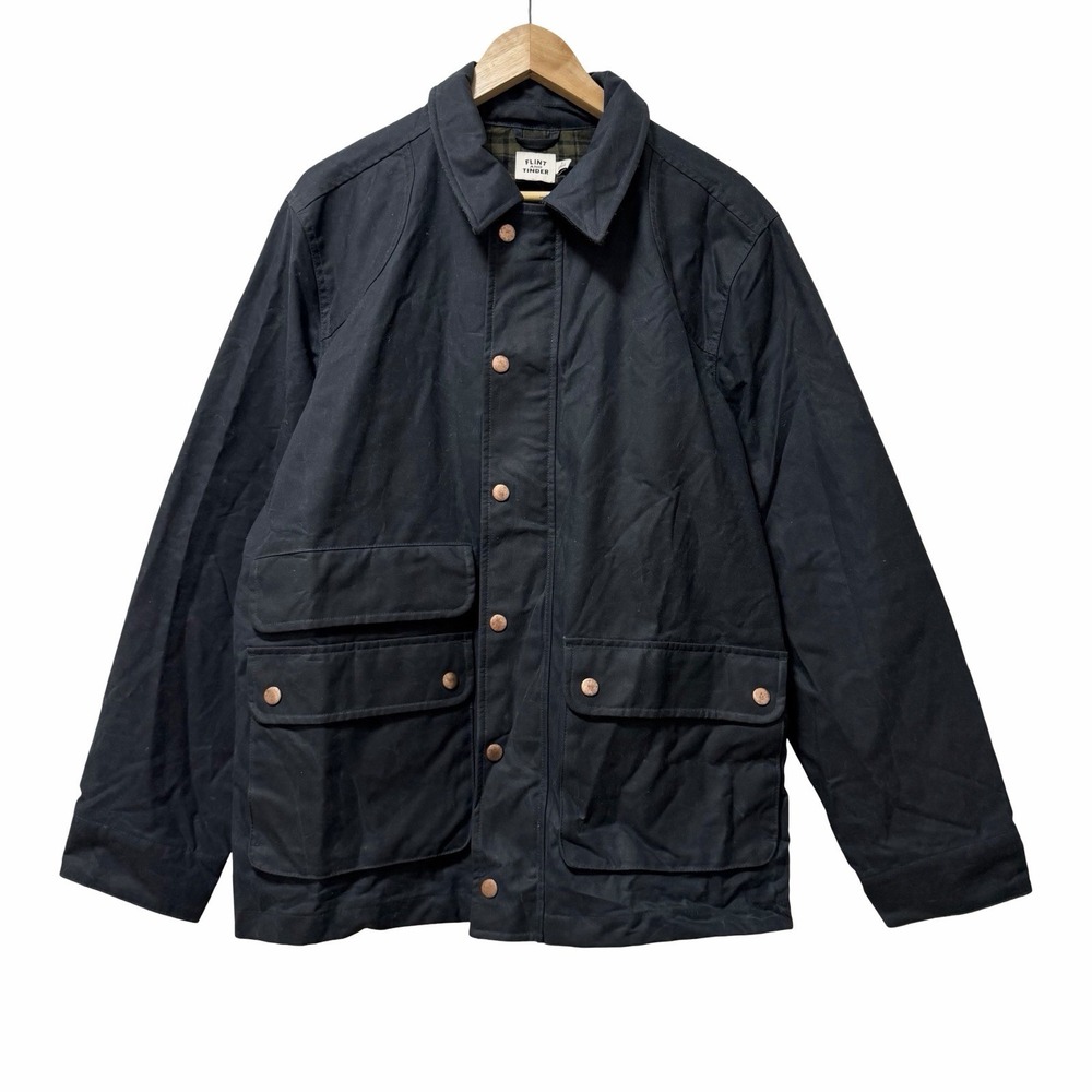 Flint and Tinder Mens Flannel Lined Waxed Trucker Jacket Size L Navy Barn Coat